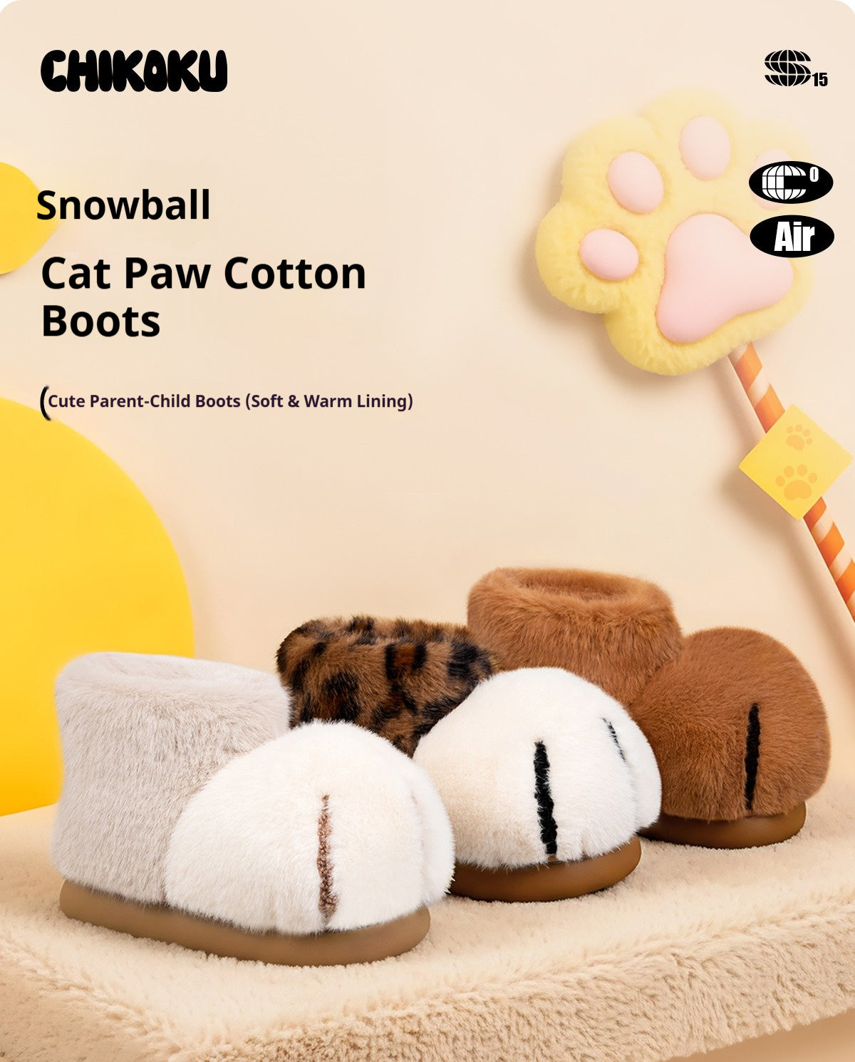 2025 new snowball big cat paw cotton boots women's winter wear fun and cute couple plush cotton slippers bag with men