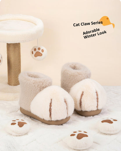 2025 new snowball big cat paw cotton boots women's winter wear fun and cute couple plush cotton slippers bag with men