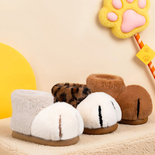2025 new snowball big cat paw cotton boots women's winter wear fun and cute couple plush cotton slippers bag with men