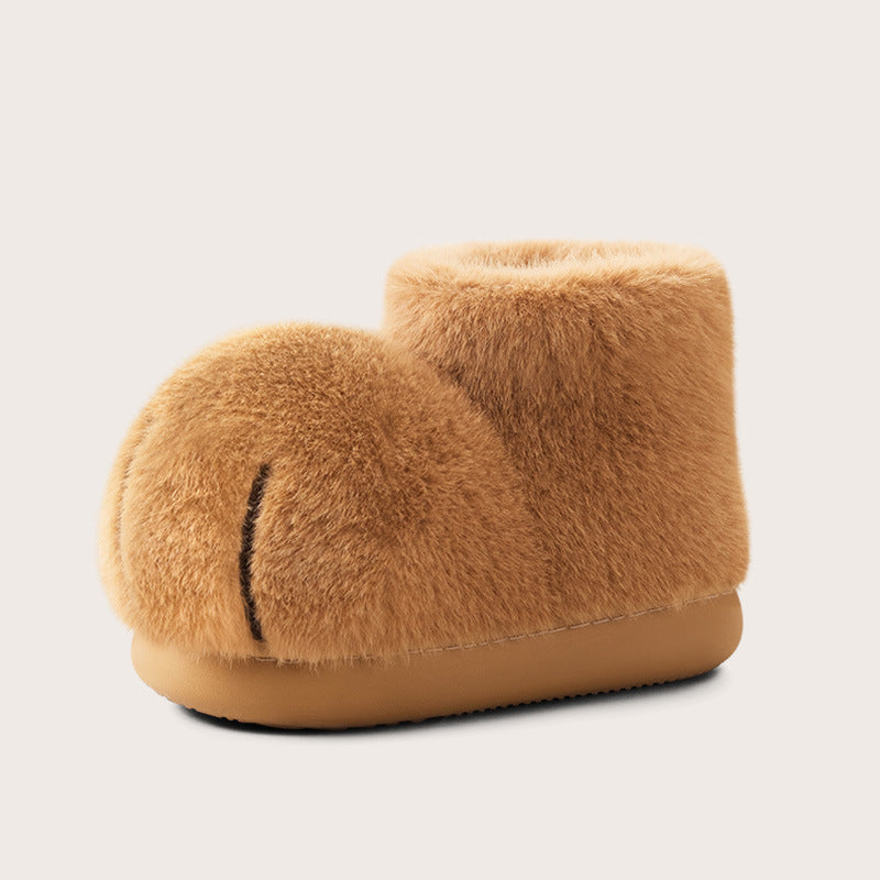 2025 new snowball big cat paw cotton boots women's winter wear fun and cute couple plush cotton slippers bag with men